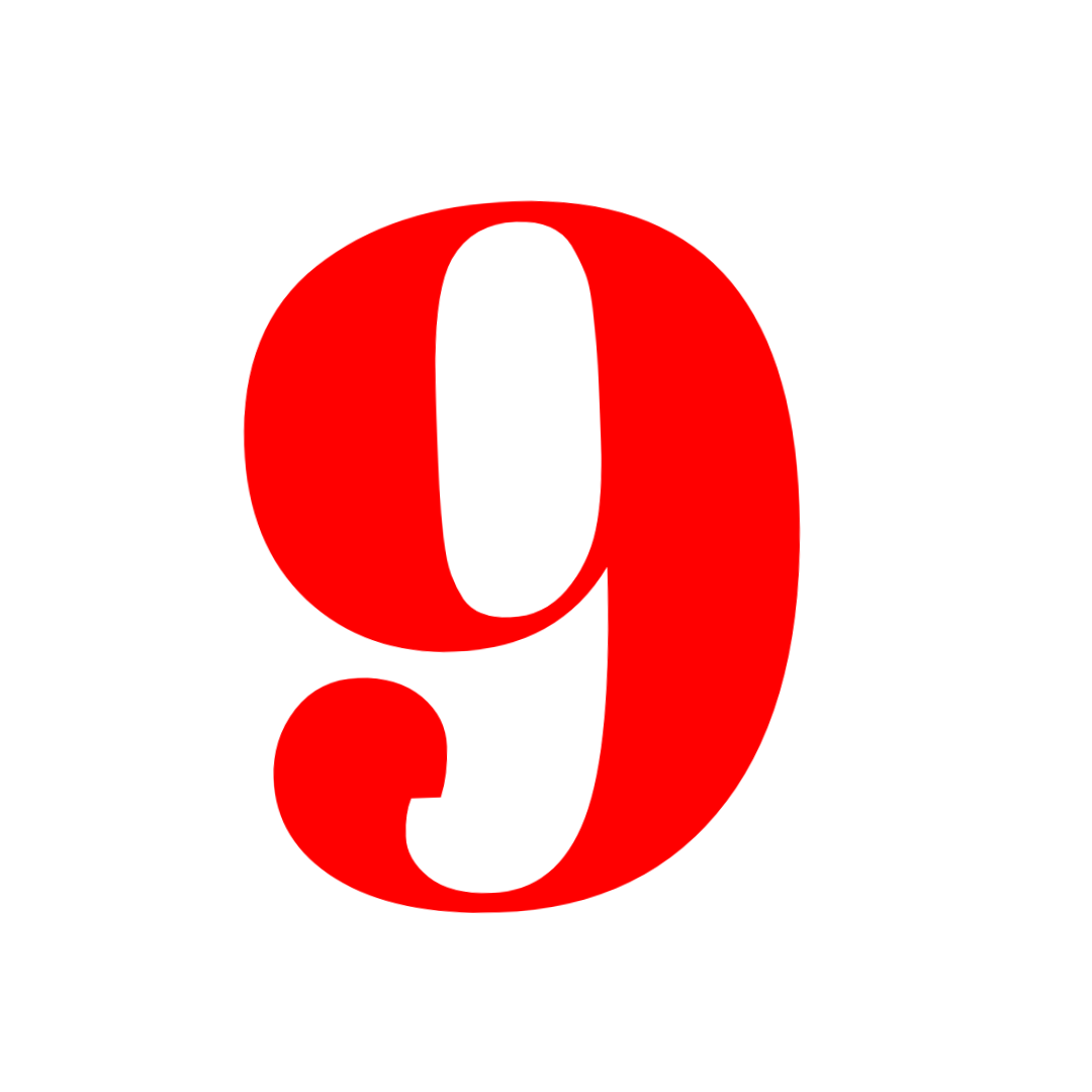 Number 9 Red Png free download
