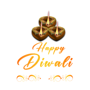 Happy diwali text with lamp png vector
