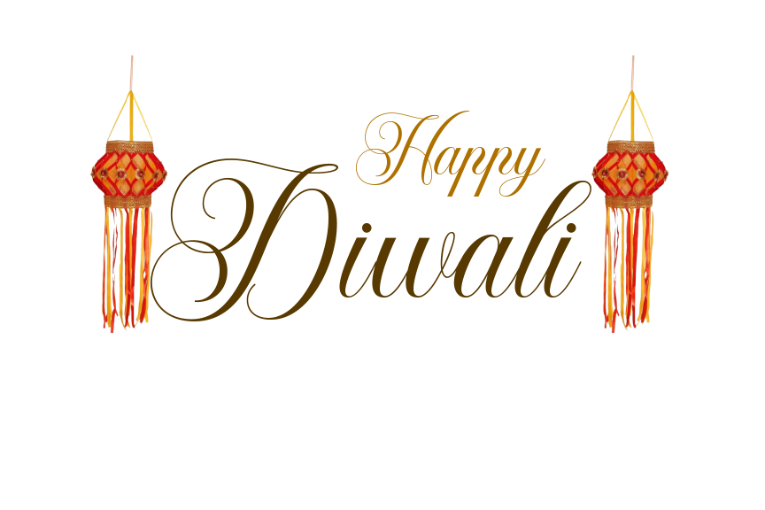Happy diwali text with lamp png