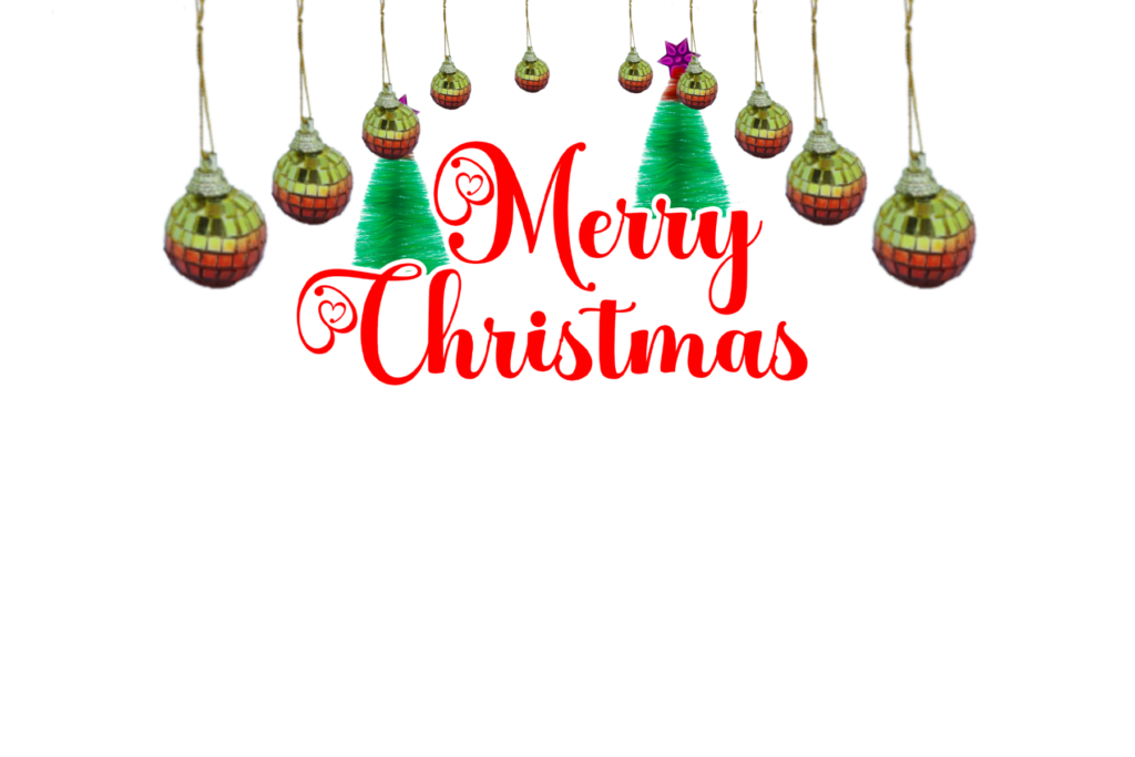 Merry Christmas with balls decoration PNG