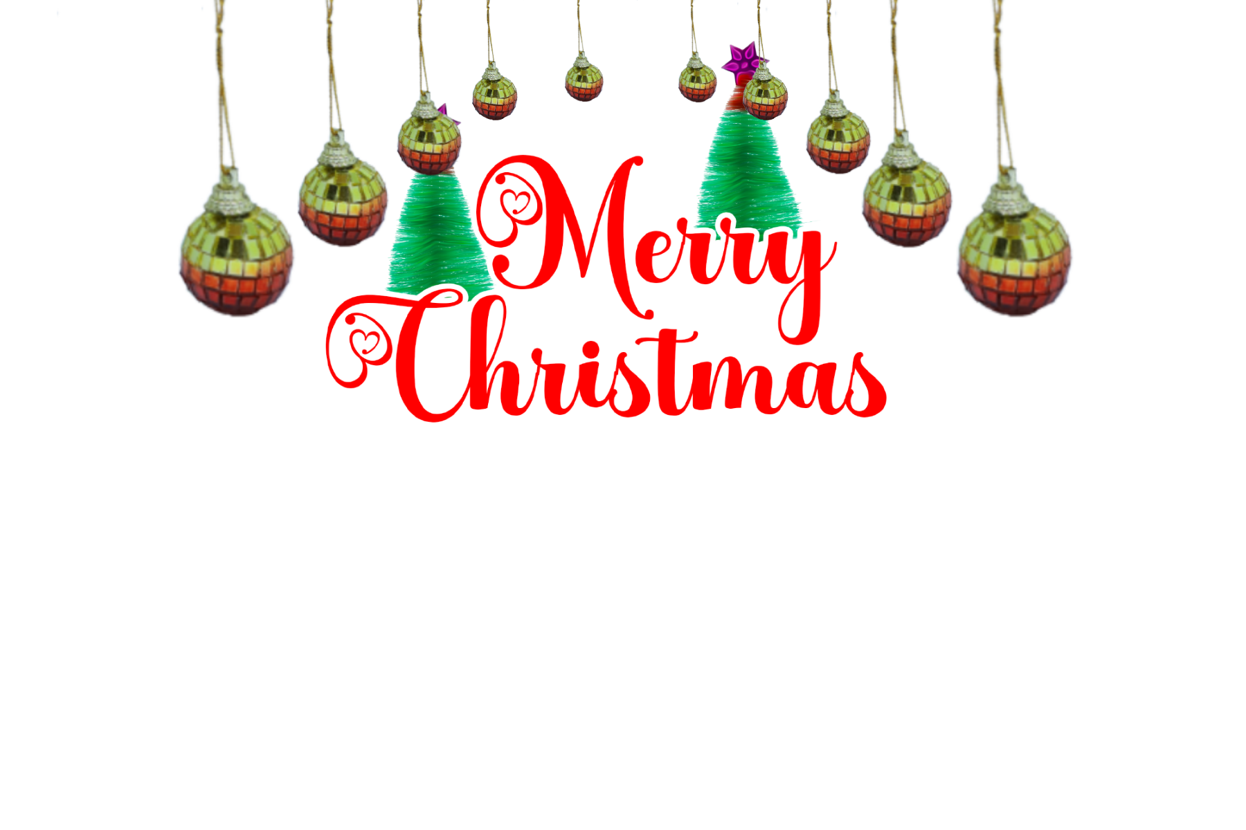 Merry Christmas with balls decoration PNG