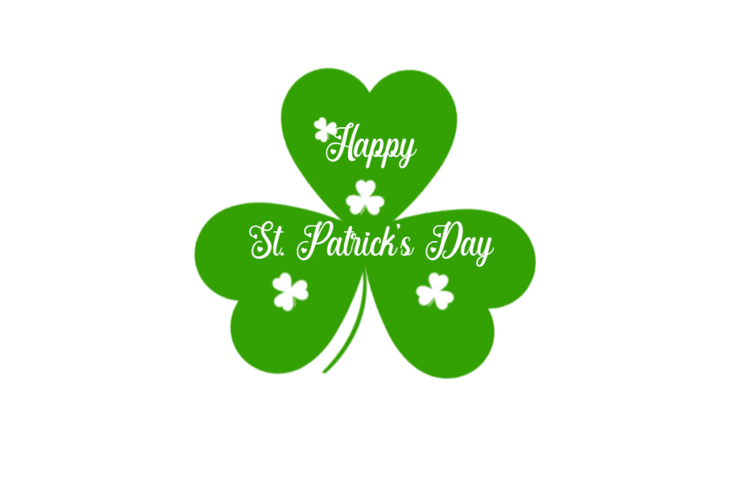 Happy St. Patricks day PNG with white clove leaf
