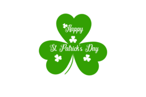Happy St. Patricks day PNG with white clove leaf