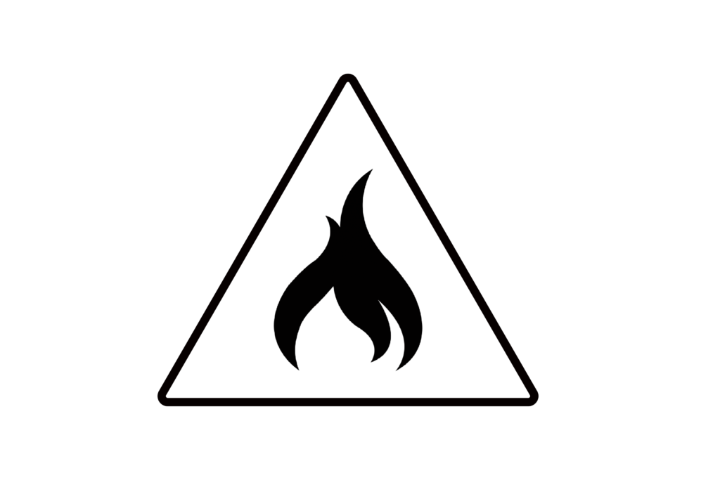 Black and white triangle warning sign PNG free Download with flame fire inside