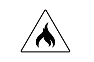 Black and white triangle warning sign PNG free Download with flame fire inside