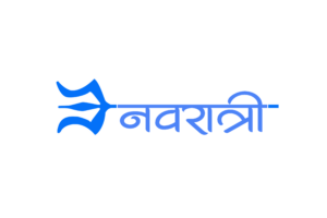 Blue color Navratri text with trishul png