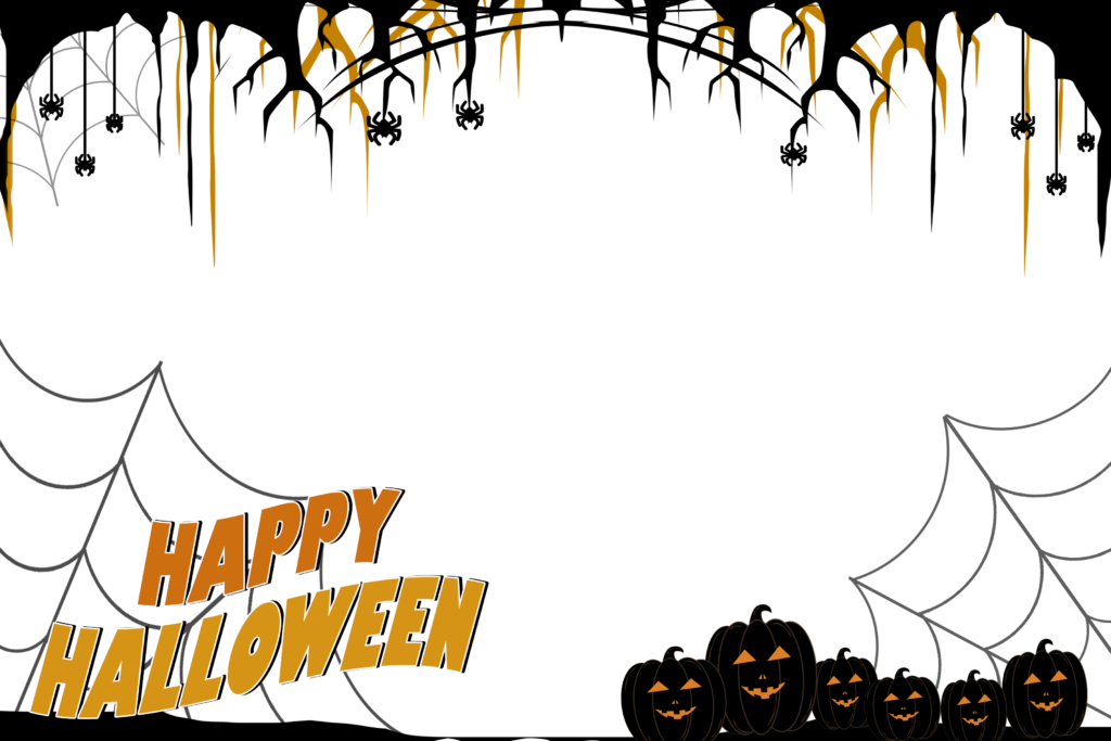 Halloween Black Border Frame with Pumpkin and Spider PNG free