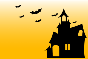 Halloween items png images orange gradient black haunted house png