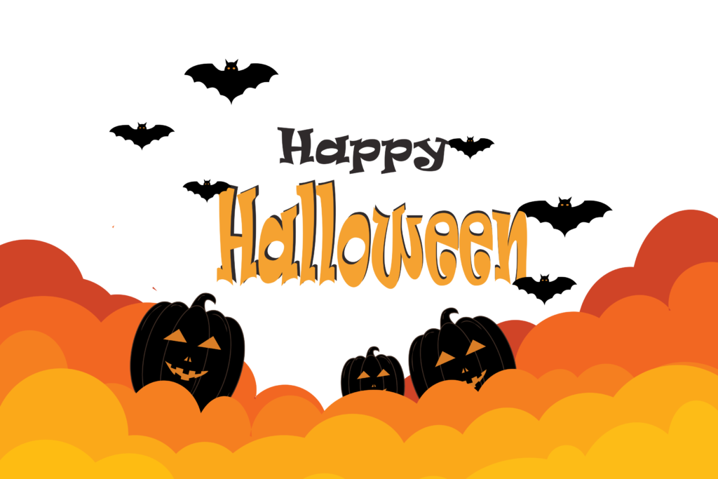 Happy Halloween with orange gradient vector background design png